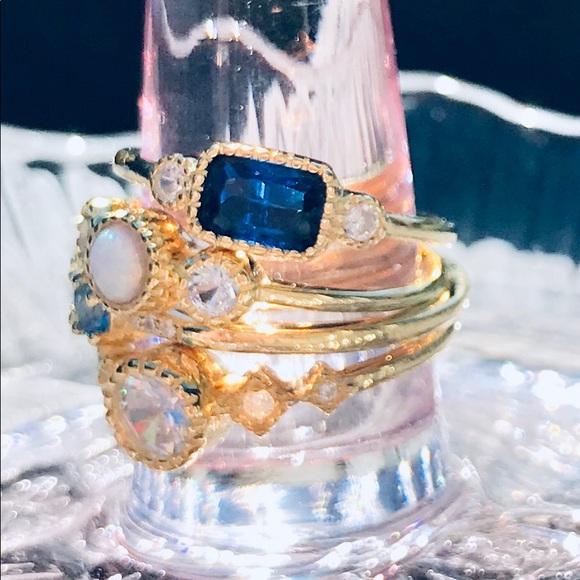 925 silver/ gold Stacking rings Sapphire + - Picture 1 of 16